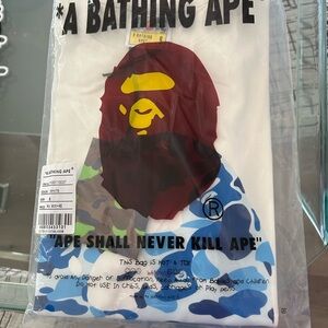 Bape White Tee with Red and Blue Camo